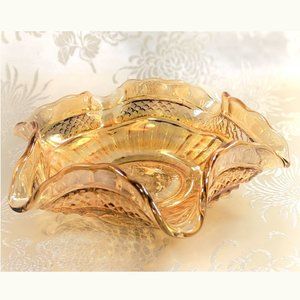 ANTIQUE FLUTED MARIGOLD CARNIVAL GLASS BOWL - NORTHWOOD